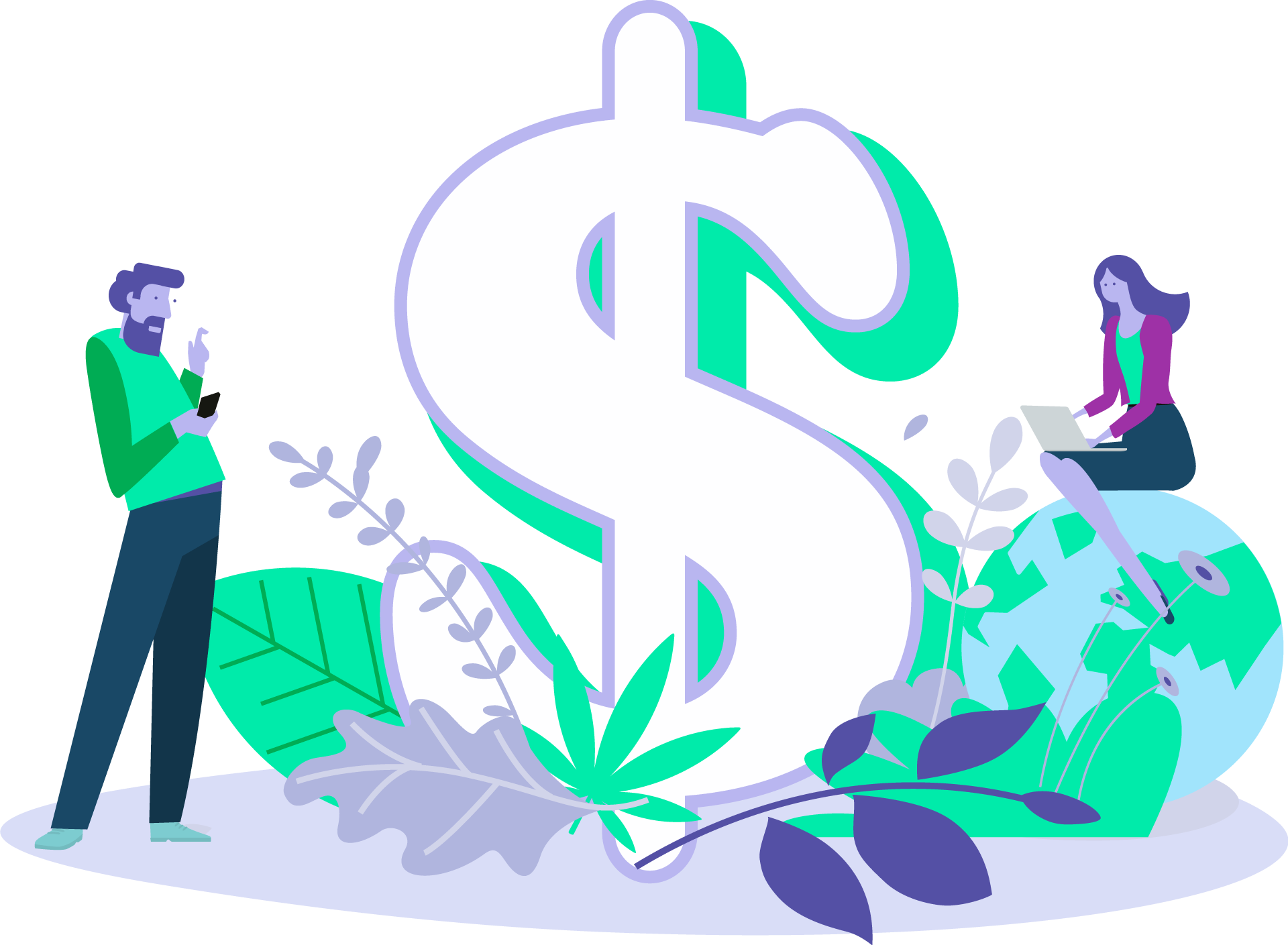 Illustration visualizing how Pistil is market intelligence for cannabis brands that drive revenue with sales enablement data for cannabis. Give your sales team a secret weapon. Pistil makes it easy for cannabis brands of all sizes to get into new stores, expand their shelf space and get faster re-orders.